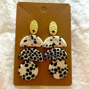 Black, white and pink drop Polymer earrings lightweight